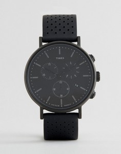 Часы с хронографом 41 мм и кожаным ремешком с перфорацией Timex Fairfield IP - Черный