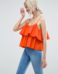 Свободный хлопковый двуслойный топ на бретельках ASOS - Оранжевый