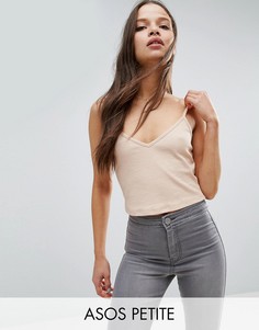 Короткий фактурный топ в рубчик ASOS PETITE - Бежевый