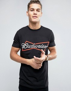 Удлиненная футболка с принтом Budweiser ASOS - Черный