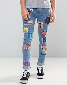 Супероблегающие джинсы с нашивками ASOS - Синий