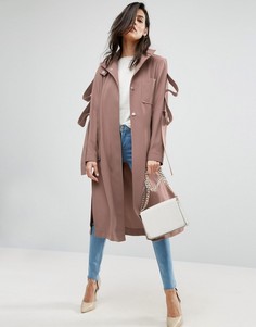 Легкое пальто с отделкой в виде петель на рукавах ASOS - Розовый