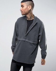 Длинный oversize-свитшот с ткаными рукавами ASOS - Серый