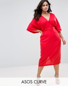 Платье миди в стиле кимоно с глубоким вырезом ASOS CURVE - Красный