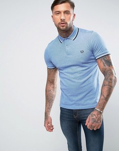 Голубая узкая футболка-поло из пике с двойной окантовкой Fred Perry - Синий