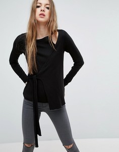 Джемпер в рубчик с запахом и завязкой ASOS - Черный