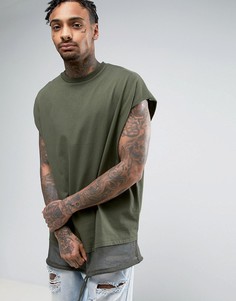 Oversize-футболка с сетчатым подолом и необработанными краями рукавов ASOS - Зеленый