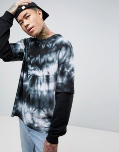 Oversize-лонгслив с двухслойными рукавами и принтом тай-дай ASOS - Серый