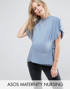 Футболка с рукавами клеш и завязками по бокам ASOS Maternity NURSING - Синий