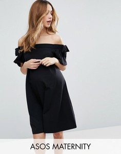 Платье с открытыми плечами и бантиками на рукавах ASOS Maternity - Черный