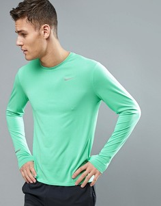 Зеленый лонгслив из быстросохнущей ткани Nike Running Dri-FIT 683521-387 - Зеленый