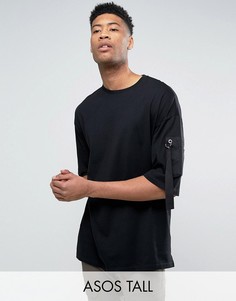 Oversize-футболка с укороченными рукавами и саржевым карманом ASOS TALL - Черный