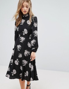 Платье миди с цветочным принтом New Look - Черный