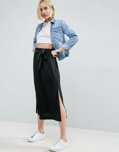 Юбка-карандаш миди со свободной талией и разрезами ASOS - Черный