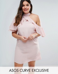 Платье с вырезами на плечах, оборками и пуговицами ASOS CURVE - Мульти