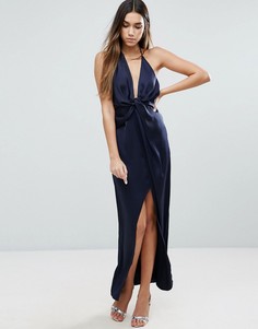 Драпированное платье макси с запахом и тонкими бретельками ASOS - Темно-синий