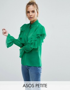 Деконструированная блузка с открытыми плечами и оборками ASOS PETITE - Зеленый