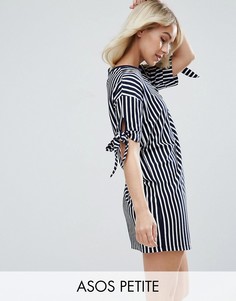 Полосатое платье-футболка с бантами на рукавах ASOS PETITE - Мульти