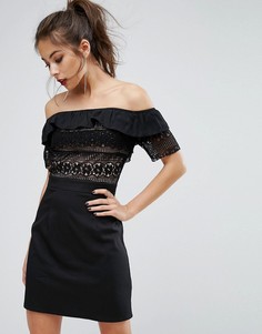 Платье с кружевной вставкой на поясе Boohoo - Черный