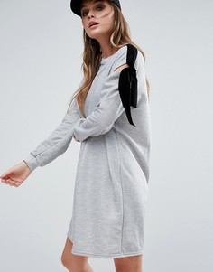 Платье-джемпер с открытыми плечами и бархатными завязками Boohoo - Серый
