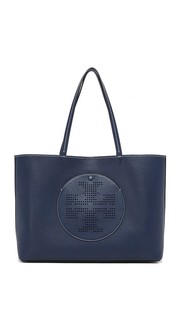 Объемная сумка с короткими ручками и перфорированным логотипом Tory Burch
