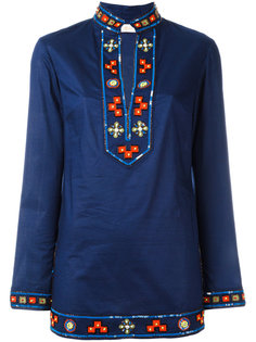 embroidered open neck top  Tory Burch