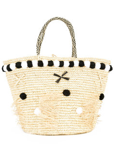 Pom pom straw tote  Sensi Studio