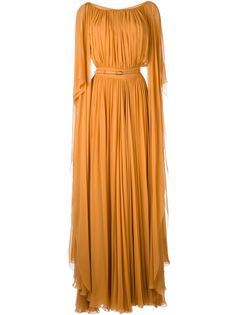 плиссированное длинное платье с поясом Elie Saab