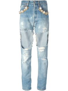 декорированные джинсы с рваными деталями   Forte Couture