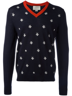 bee intarsia v-neck jumper Gucci