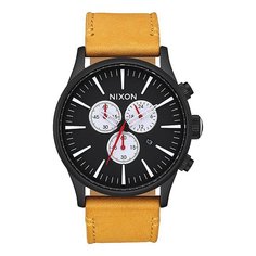 Кварцевые часы Nixon Sentry Chrono Leather Black/Goldenrod