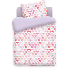 Комплект детского постельного белья на резинке "Сердечки", бязь, Непоседа, фиолетовый