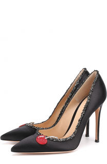 Атласные туфли с декором на шпильке Gianvito Rossi