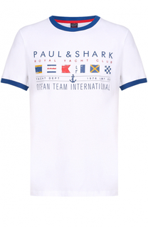 Хлопковая футболка с контрастным принтом и отделкой Paul&amp;Shark Paul&Shark