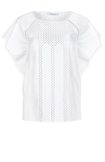 Прямой хлопковый топ с вышивкой и короткими рукавами Blumarine