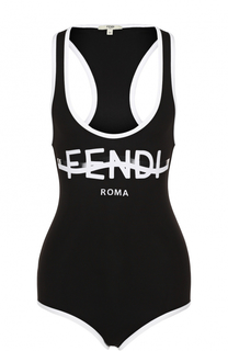 Слитный купальник с контрастной отделкой и логотипом бренда Fendi