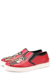 Кожаные слипоны London с аппликациями Dolce &amp; Gabbana