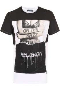Хлопковая футболка с контрастным принтом и прострочкой Religion