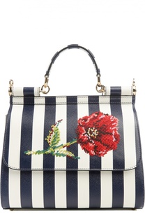 Полосатая кожаная сумка Sicily с вышивкой Dolce &amp; Gabbana
