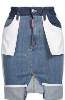 Джинсовая юбка асимметричного кроя с накладными карманами Dsquared2
