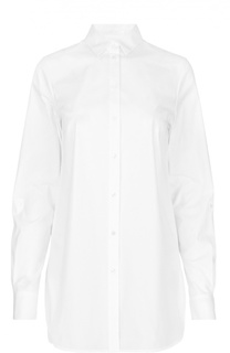 Удлиненная хлопковая блуза со складкой на спинке BOSS