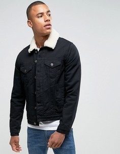 Черная джинсовая куртка с воротником-борг ASOS - Черный