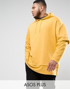 Супердлинный oversize-худи с двухслойным дизайном ASOS PLUS - Желтый