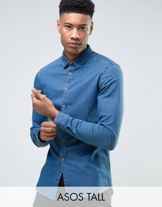 Приталенная джинсовая рубашка с выбеленным эффектом ASOS TALL - Синий