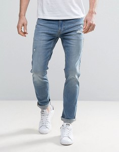 Выбеленные джинсы скинни с потертостями Hollister - Синий