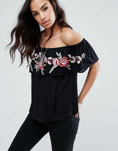 Топ с открытыми плечами и вышивкой Boohoo - Черный