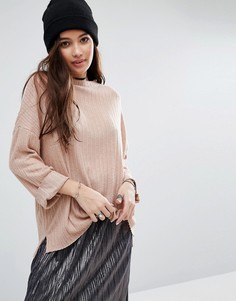 Топ в рубчик с высокой горловиной Pull&amp;Bear - Розовый Pull&Bear