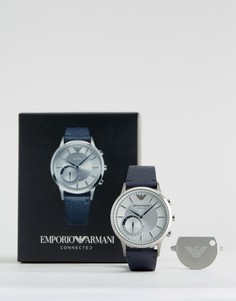 Смарт-часы с темно-синим кожаным ремешком Emporio Armani - Темно-синий
