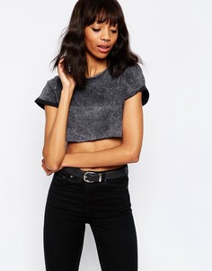 Короткая футболка с эффектом кислотной стирки ASOS - Серый