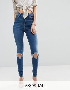 Темно-синие рваные джинсы скинни ASOS TALL RIDLEY - Синий